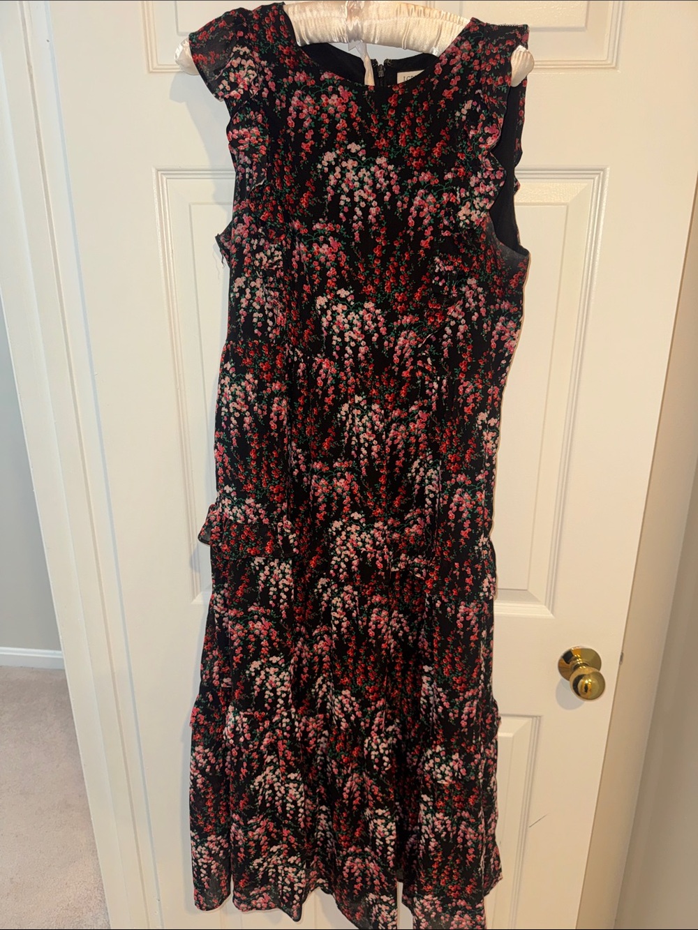 J. Crew Black Maxi Dress with Pink and Red Floral Print